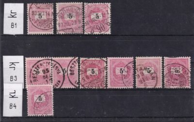 1889. Feketeszámú 5 kr kis vízjelállás gyűjtemény