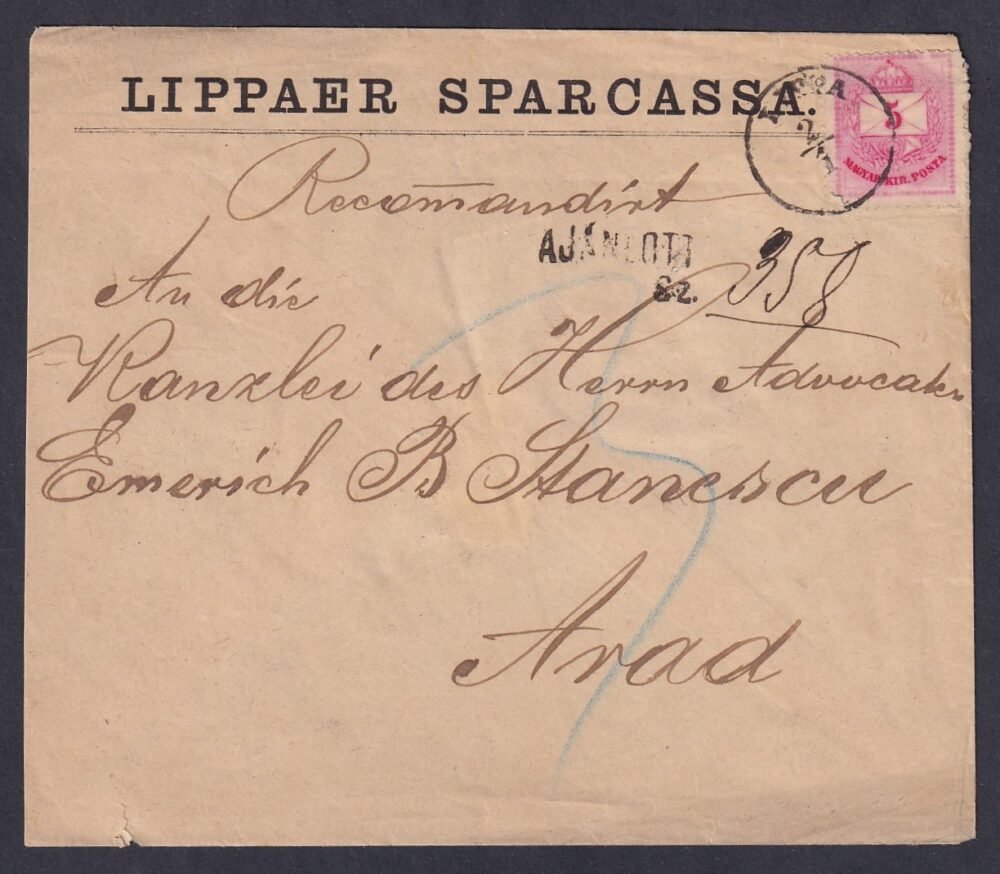 187? LÉVA, Aradra feladott ajánlott levél