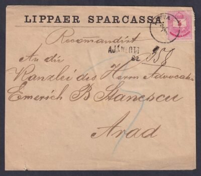 187? LÉVA, Aradra feladott ajánlott levél