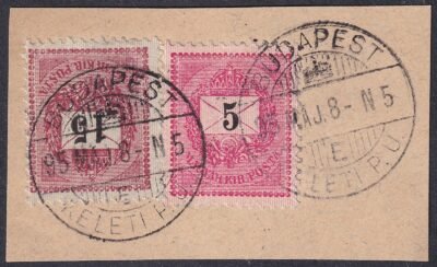 1889. Feketeszámú 5+15 kr BUDAPEST/KELETI P.U.