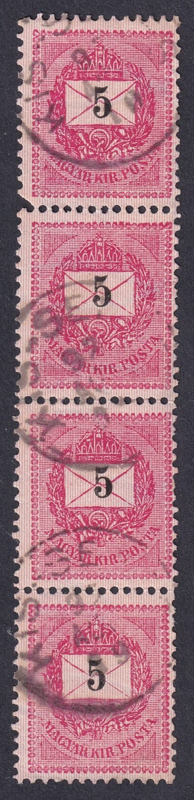 1889. 5 kr függőleges négyescsík