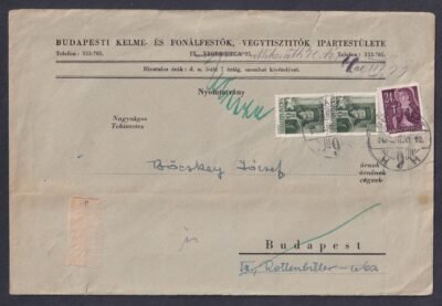 1941. Budapest, helyi vissza küldött levél