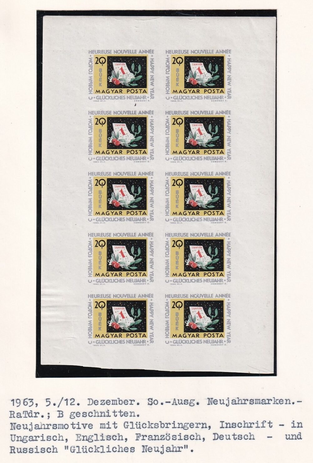 1963. Újév kis gyűjtemény kiállítási lapokon – lásd a képeket