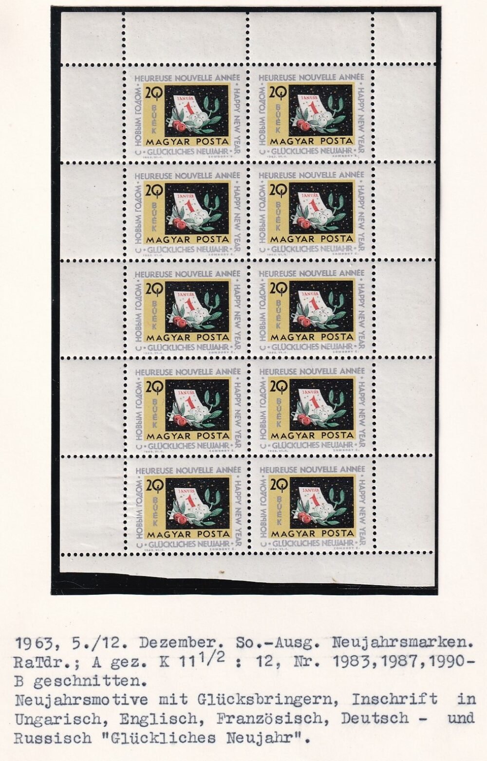 1963. Újév kis gyűjtemény kiállítási lapokon – lásd a képeket