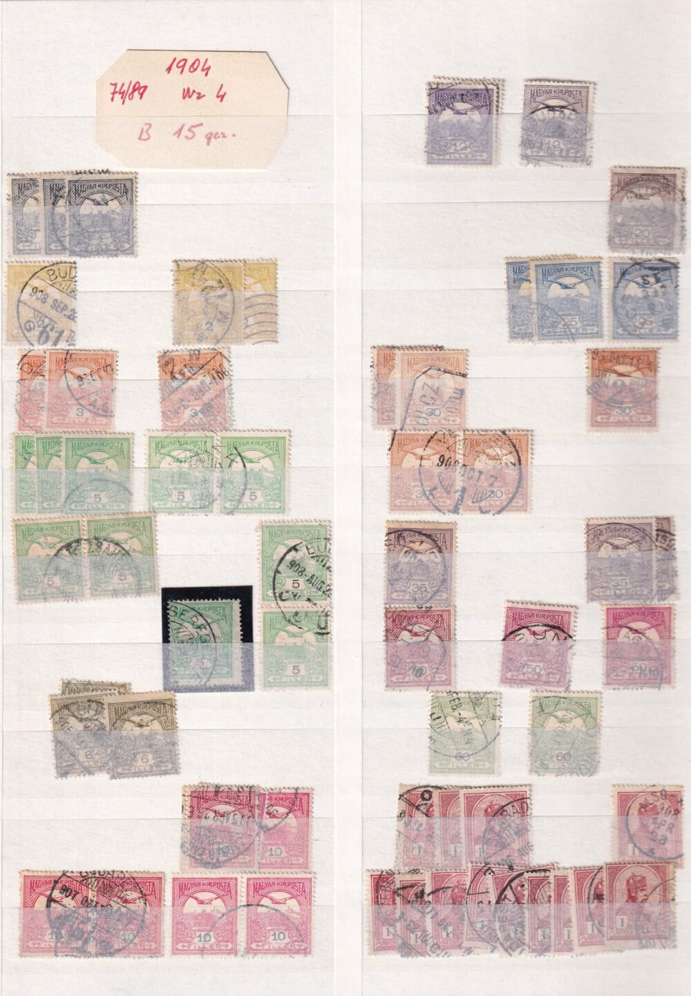 1904. Turul rendező album többszáz bélyeggel, 16 oldalas sötétzöld albumban