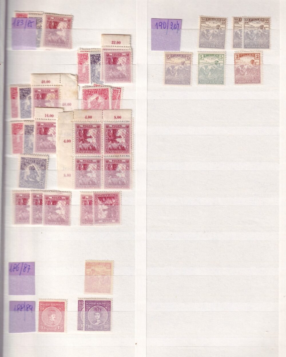 Postatiszta kereskedői rendező főleg pengős kiadások, több ezer bélyeg 16 lapos albumban