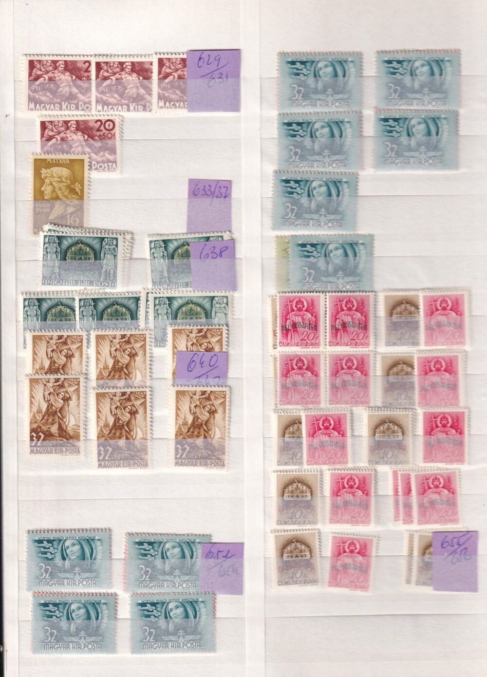 Postatiszta kereskedői rendező főleg pengős kiadások, több ezer bélyeg 16 lapos albumban