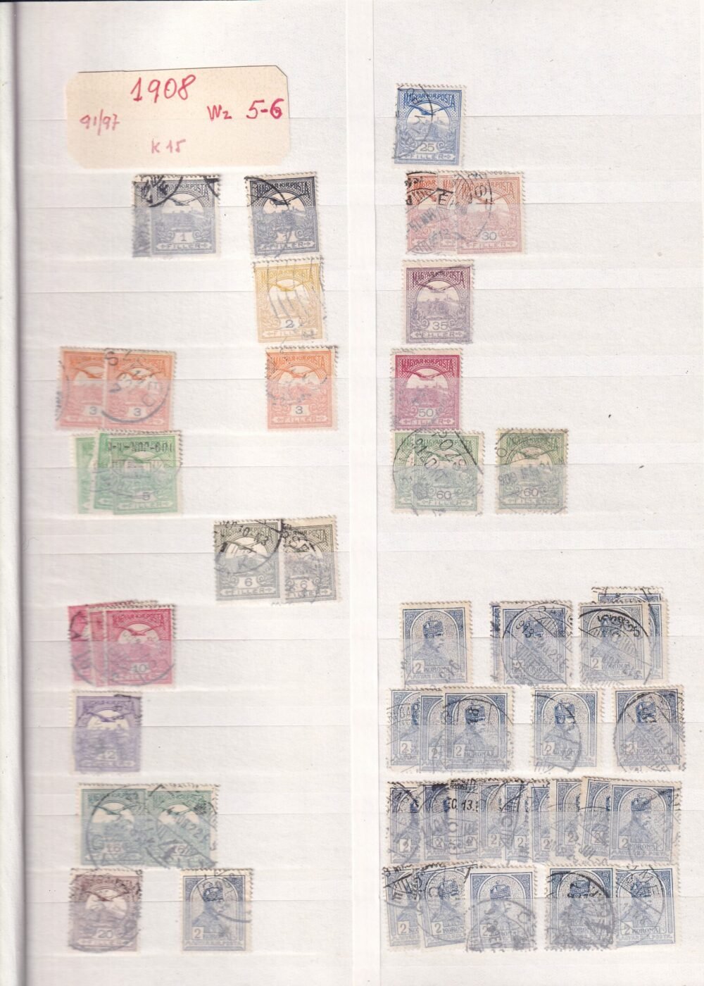 8 lapos berakó (fehér, osztott lapokkal), benne az 1908-as Turul-kiadás számos érdekességgel, kiváló alap vagy folytatható gyűjtemény