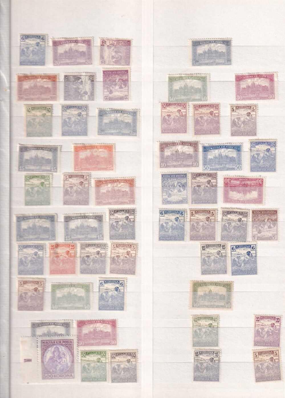 8 lapos berakó (fehér osztott lapokkal), főként használatlan Arató és Parlament bélyegekkel