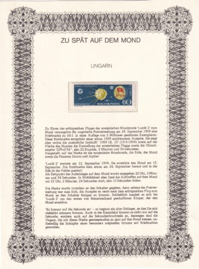 Emléklap a „Luna–2” Holdra szállásáról - A 10 másodperces "tévnyomat" (1959)
