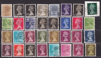 32 db Nagy-Britannia – Machin-sorozat perfin bélyeg