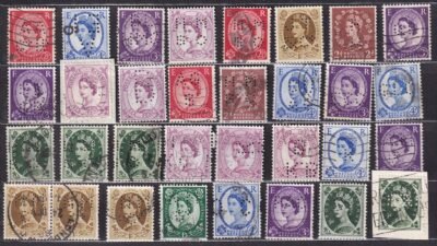 32 db Nagy-Britannia – II. Erzsébet királynő perfin bélyeg