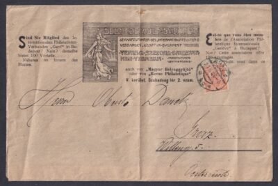 1906. Grazba feladott „Szekula Budapest” újságszalag érdekessége, GRAZ (Ausztria) érkezési bélyegzéssel