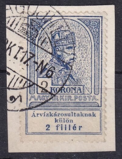 1913. Árvíz I. használt 2 Korona - kivágáson