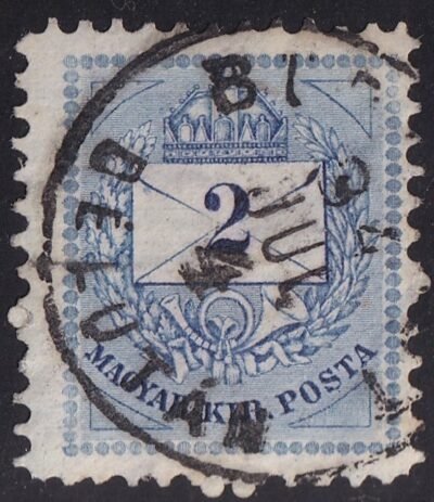 1881. 2 kr, durván javított háromszögekkel