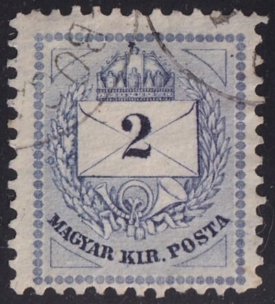 1881, 2 krajcár, javított háromszögekkel; a bal felső háromszög átfogója kettős vonalú.