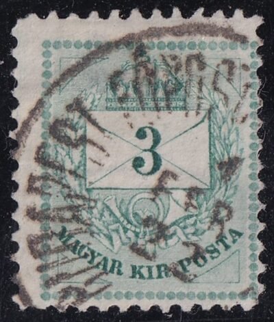 1881. II. 3 kr /B/ elcsúszott fogazással (sorfogazás)