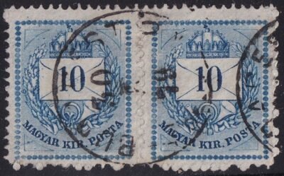 1874. 10 kr párban, 13,1/4:13-as fogazással
