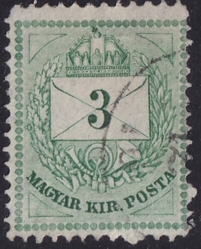 1874. Színesszámú 3 kr 13-as fogazással - DURVA metszetjavítás!