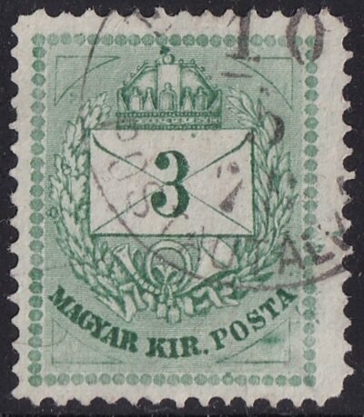 1874. Színesszámú 3 kr 13-as fogazással - látványos lemezkitöréssel
