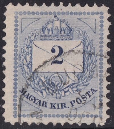 1881. 2 krajcár, javított háromszögekkel; a jobb felső háromszög átfogója kettős vonalú