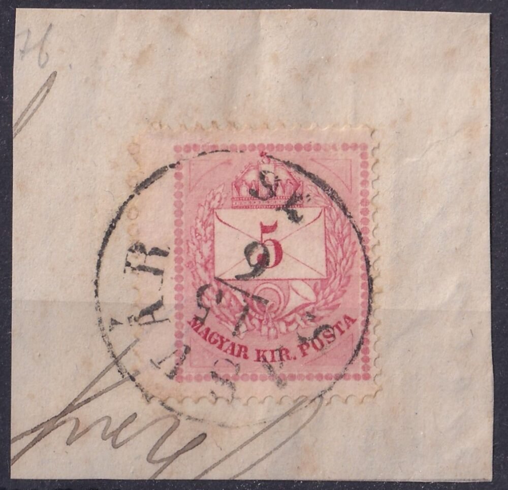1874. 5 kr kivágáson SASVÁR. szélesre fogazott bélyeg (22 mm) már kivágáson is nagyon rika!
