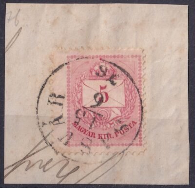 1874. 5 kr kivágáson SASVÁR. szélesre fogazott bélyeg (22 mm) már kivágáson is nagyon rika!