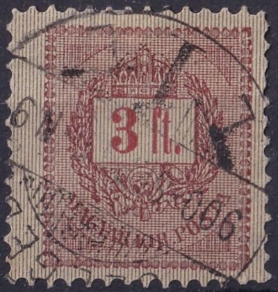 1888. Feketeszámú 3 kr szélesre fogazva 23,5 mm