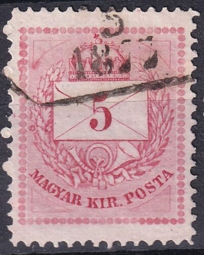 1874. 5kr lemezkitörés nyoma a bal felső háromszögnél