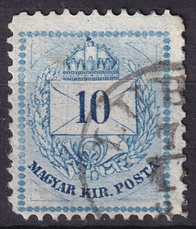 1881. 10 kr – festékhiányos nyomat erősen kopott lemezről, ennek ellenére jól látható a bélyeg teljes területét beborító szeplős lemezhiba