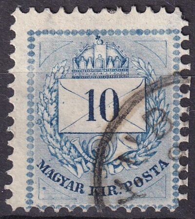 1874. 10kr ismétlődő lemezhiba a a bal alsó háromszögben