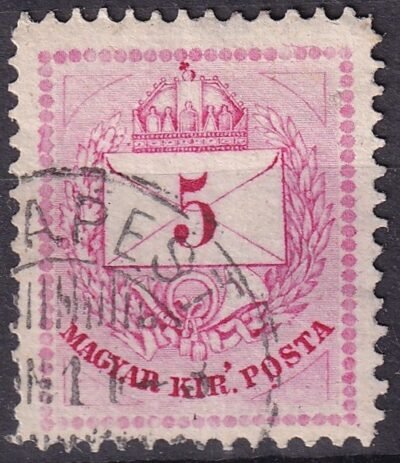 1874. 5 kr – ismétlődő lemezhiba az ‘R’ betű felett