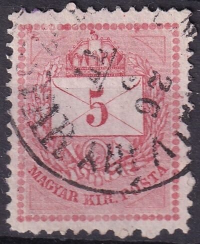 1874. 5 krajcár – kontár javítás a bal felső gyöngysoron!