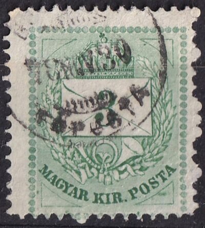 1874. 3 kr metszetjavítás a háromsögeket és a gyönngy kereten, lemez hibákkal
