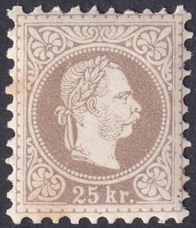 1867. 25kr (keret fogazással) szürkésibolya, finomnyomat (Ferchenbauer 50 euro)