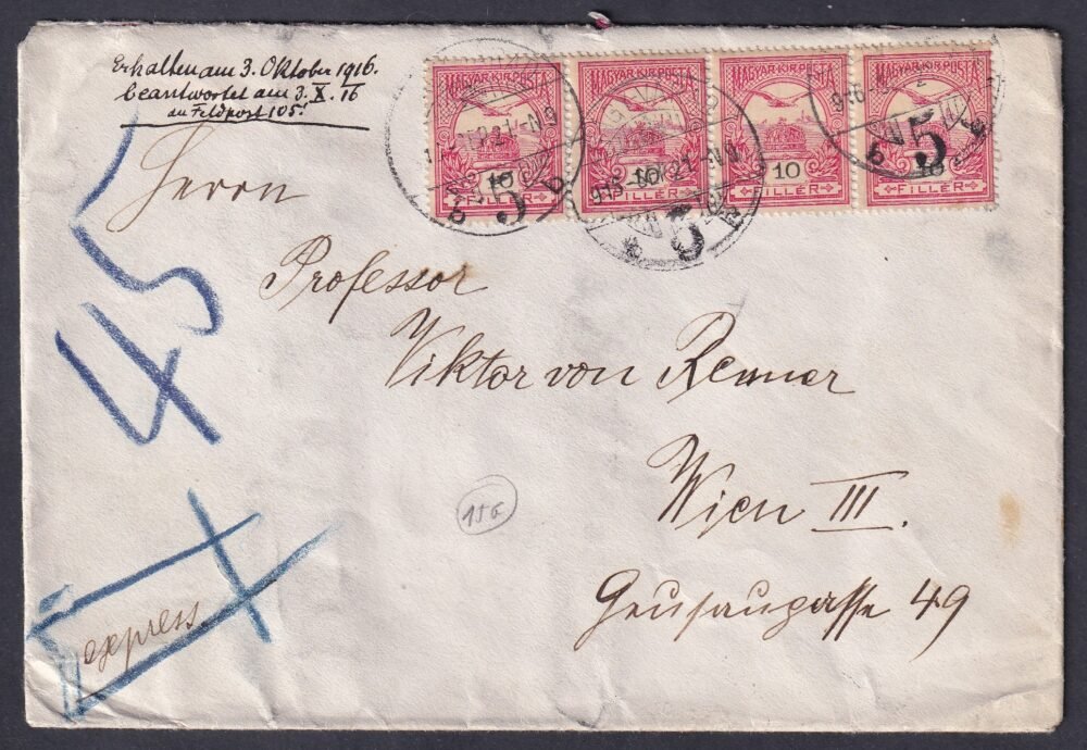 1916. Nagy-Várad, Bécsbe feladott expressz levél