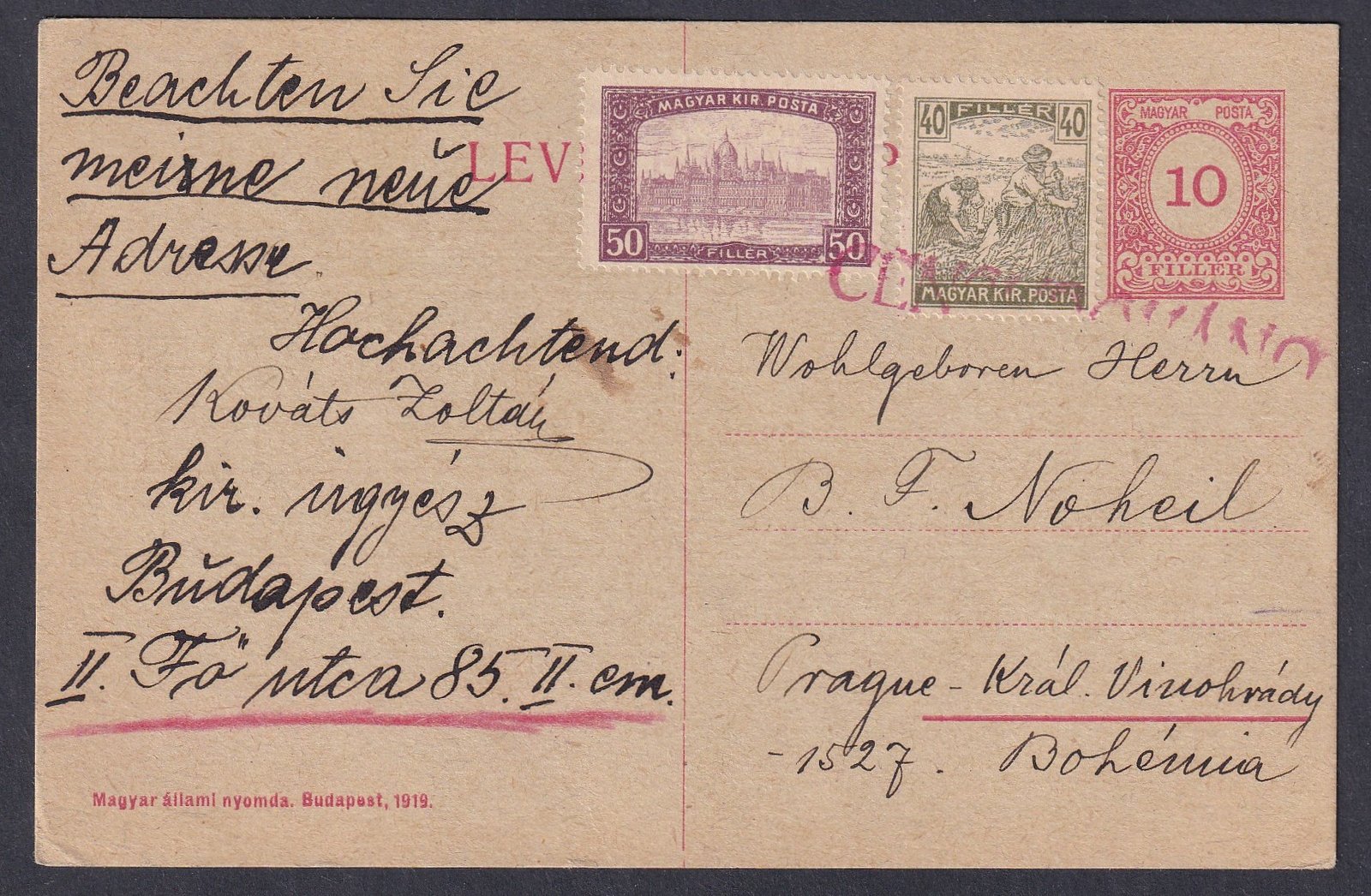 1921. Prágába feladott cenzúrázott levelezőlap (lehetséges, hogy nem engedték tovább!?)