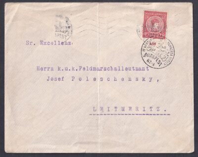 1916.  Leitmeritz-be Koronázás alkalmi bélyegzéssel feladott levél