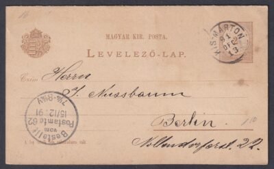 1891. KIS-MÁRTON, Berlinbe feladott levelezőlap