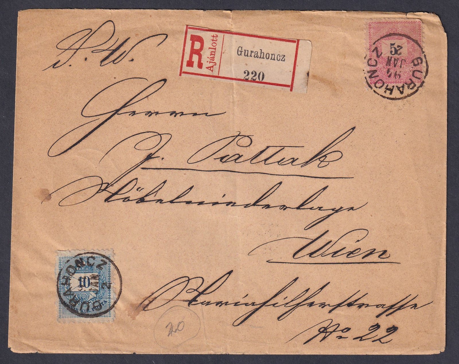 1894. GURAHONCZ, Bécsbe feladott, ajánlott levél
