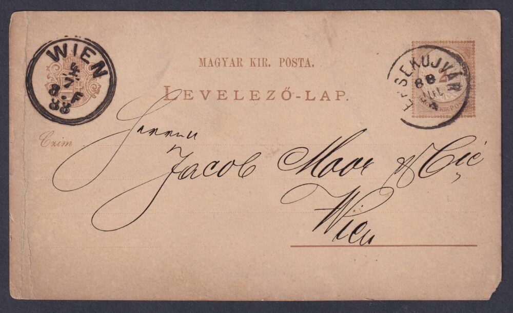 1888. Érsekújvár, Bécsbe feladott levelezőlap