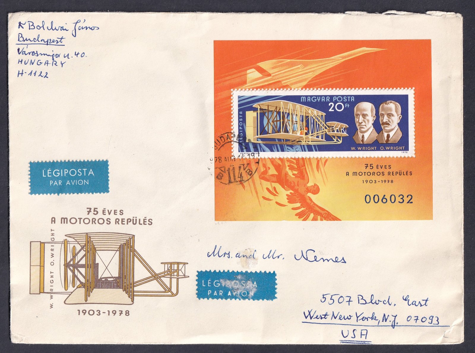 1978. USA-ba légipostán feladott FDC