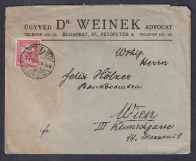 1914. Budapest, Bécsbe feladott levél