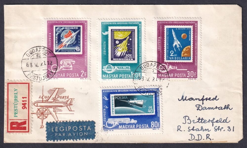 1963. Dániába, légipostán feladott ajánlott FDC