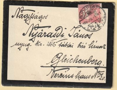 1908. Budapest, Gleichenberg-be feladott levél teljes tartalommal (nem gyászjelentés)
