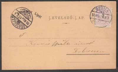 1895. Gyoma, Debreczenbe feladott levelezőlap