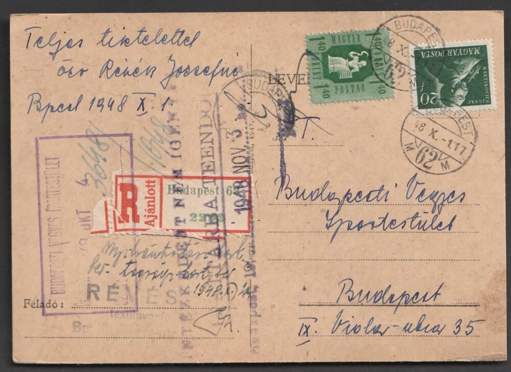 1948. Budapest, helyi levelezőlap