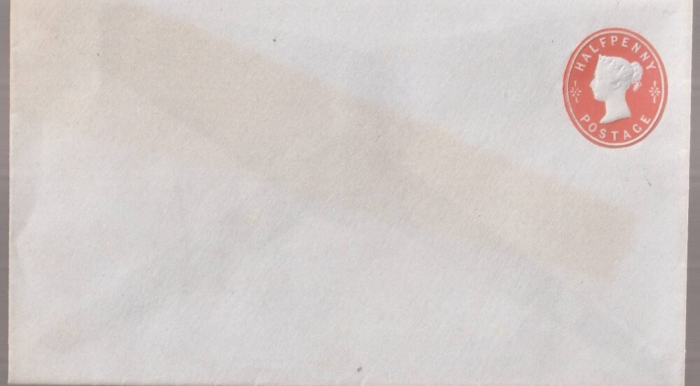 1893. Viktória királynő, ½ penny, piros, dombornyomott, használatlan díjjegyes boríték.