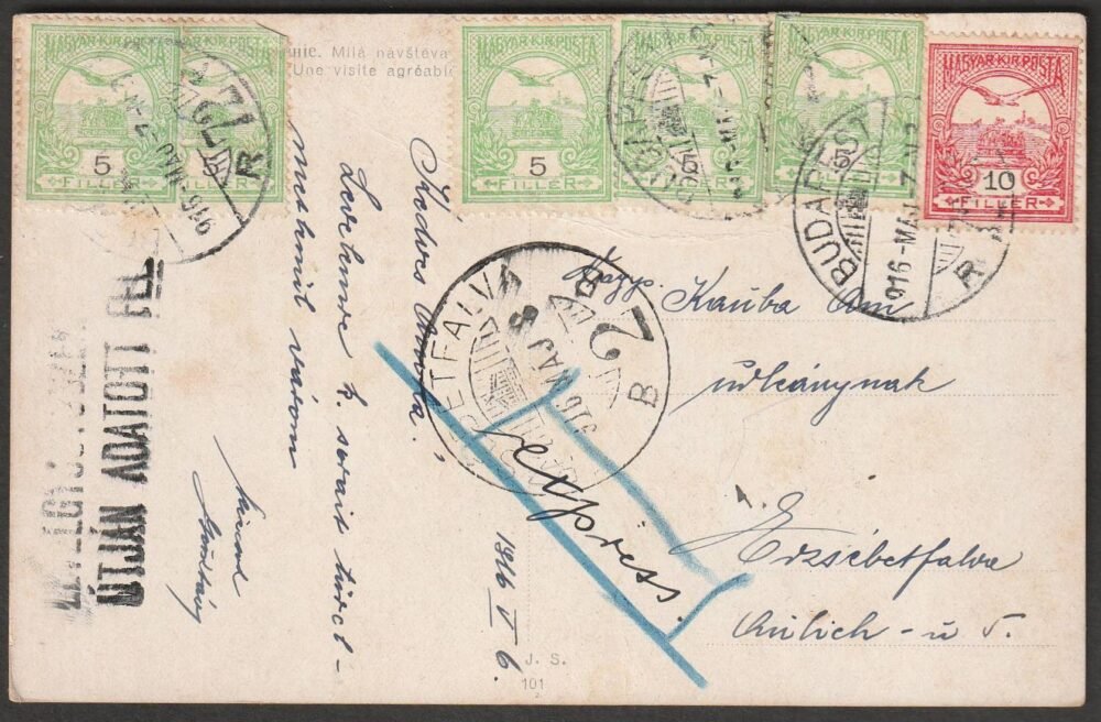 1916. Budapest, Erzsébetfalvára feladott expressz képeslap