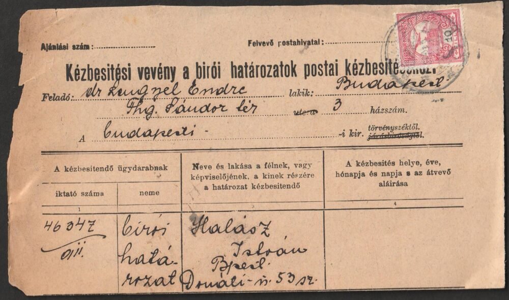 Kézbesítőszelvény darab